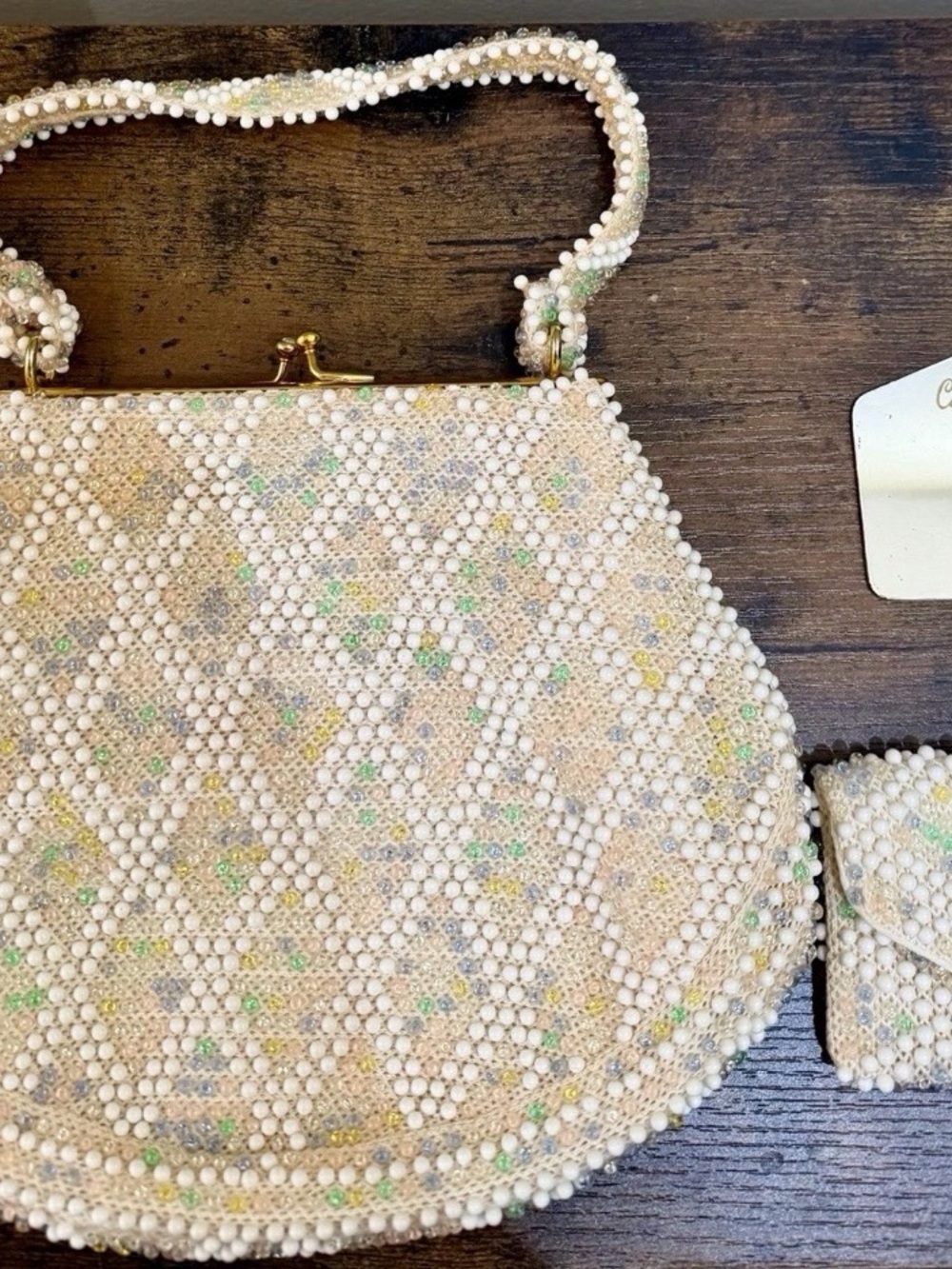 Beaded Ivory Handbag with Subtle Pastel Accents